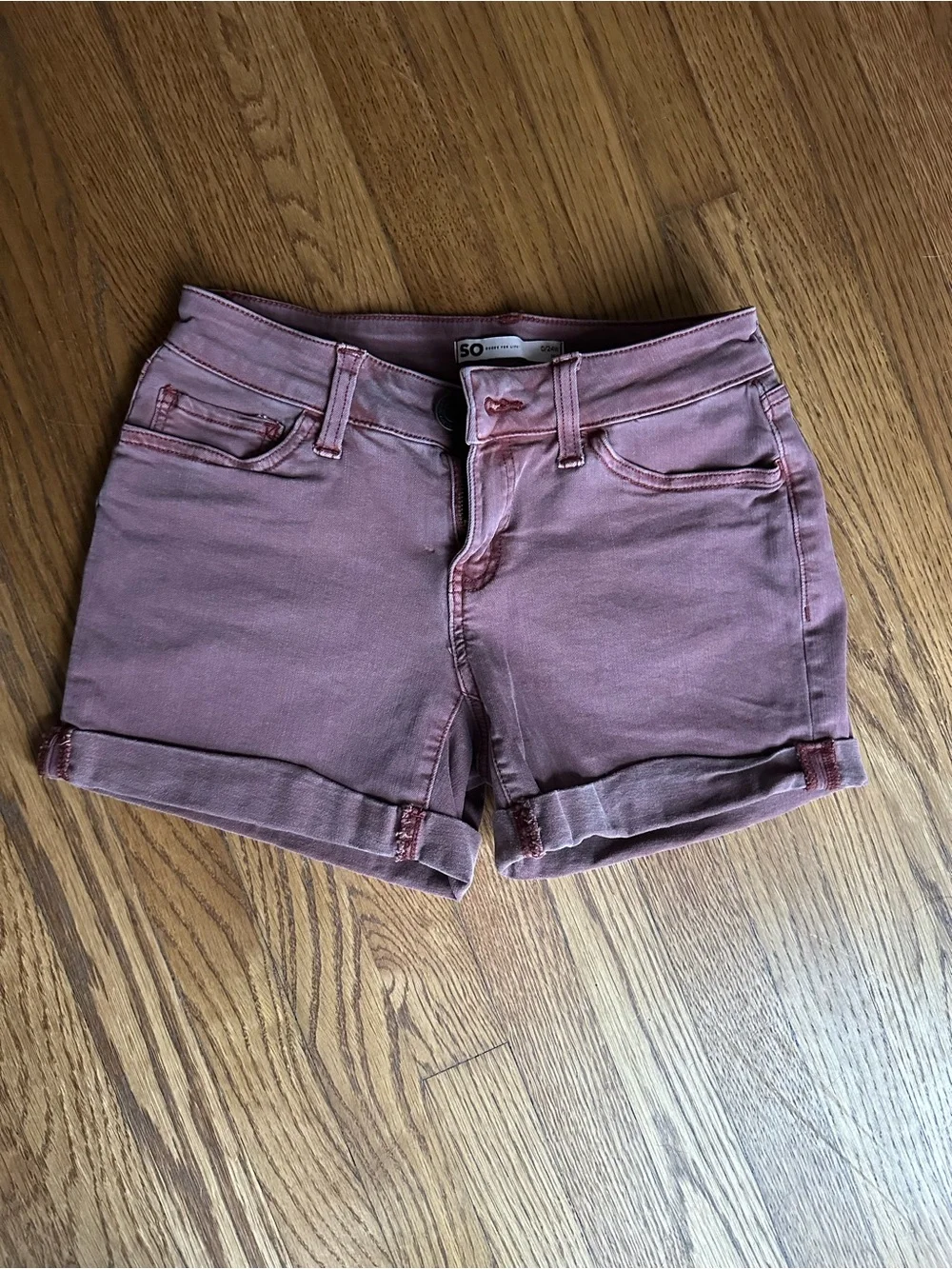 SO Orange/Pink Rolled Hem Jean Shorts - Size 0 - Picture 8 of 8
